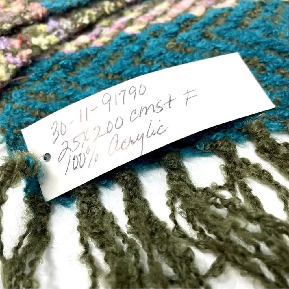 Renne's NYC Women's Knit Scarf in Teal Multi, Soft Rectangle Scarf w/ Fringe